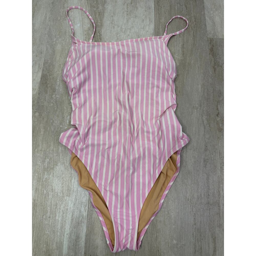 J.Crew Lace-up Back One-Piece Swimsuit Pink & White Stripes Size 16 - Picture 2 of 6